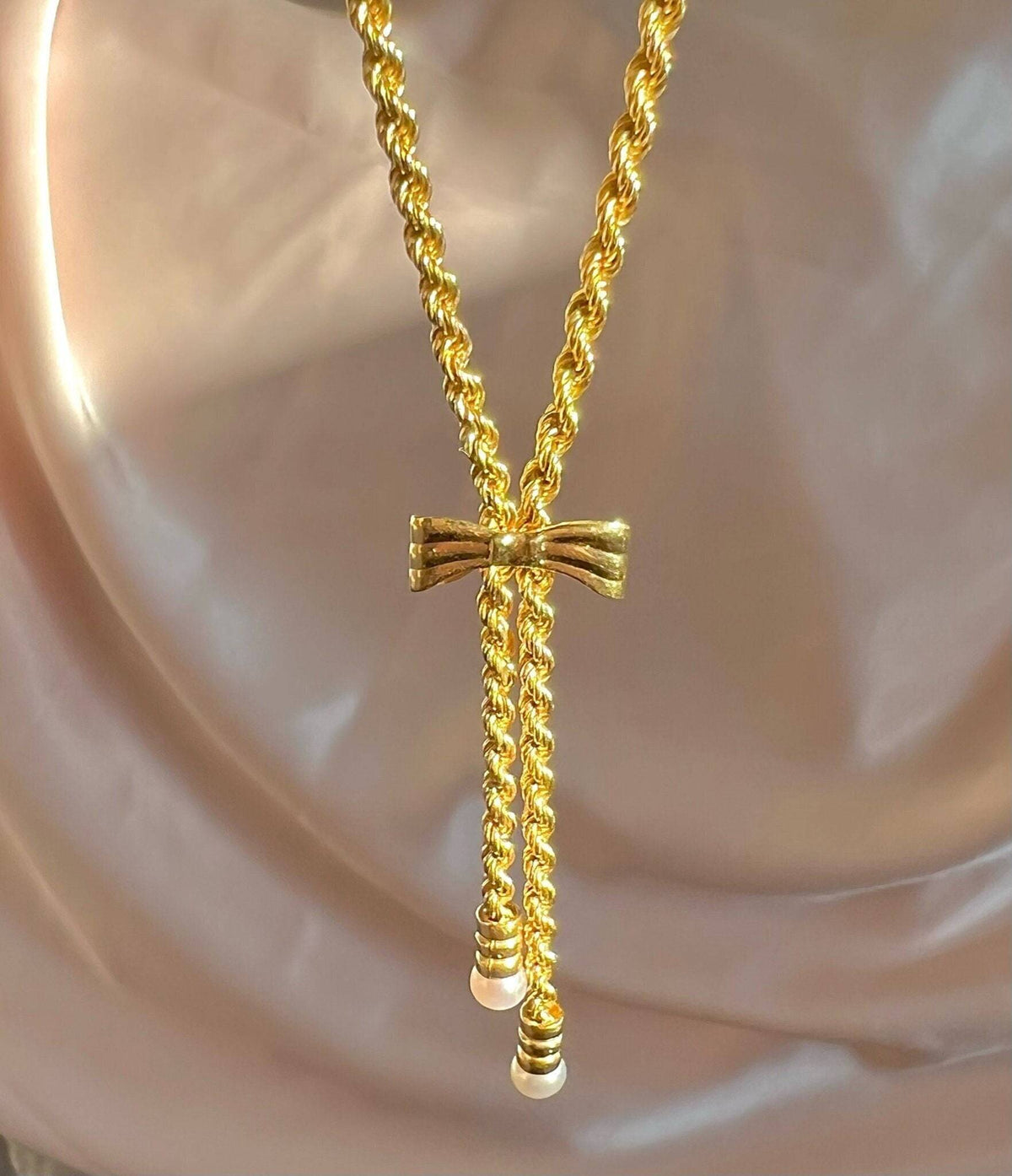 Vintage 14k Pearl Bow Rope Necklace