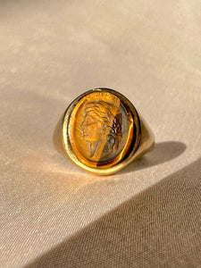 Vintage 9k Tigers Eye Intaglio Signet Ring 1973