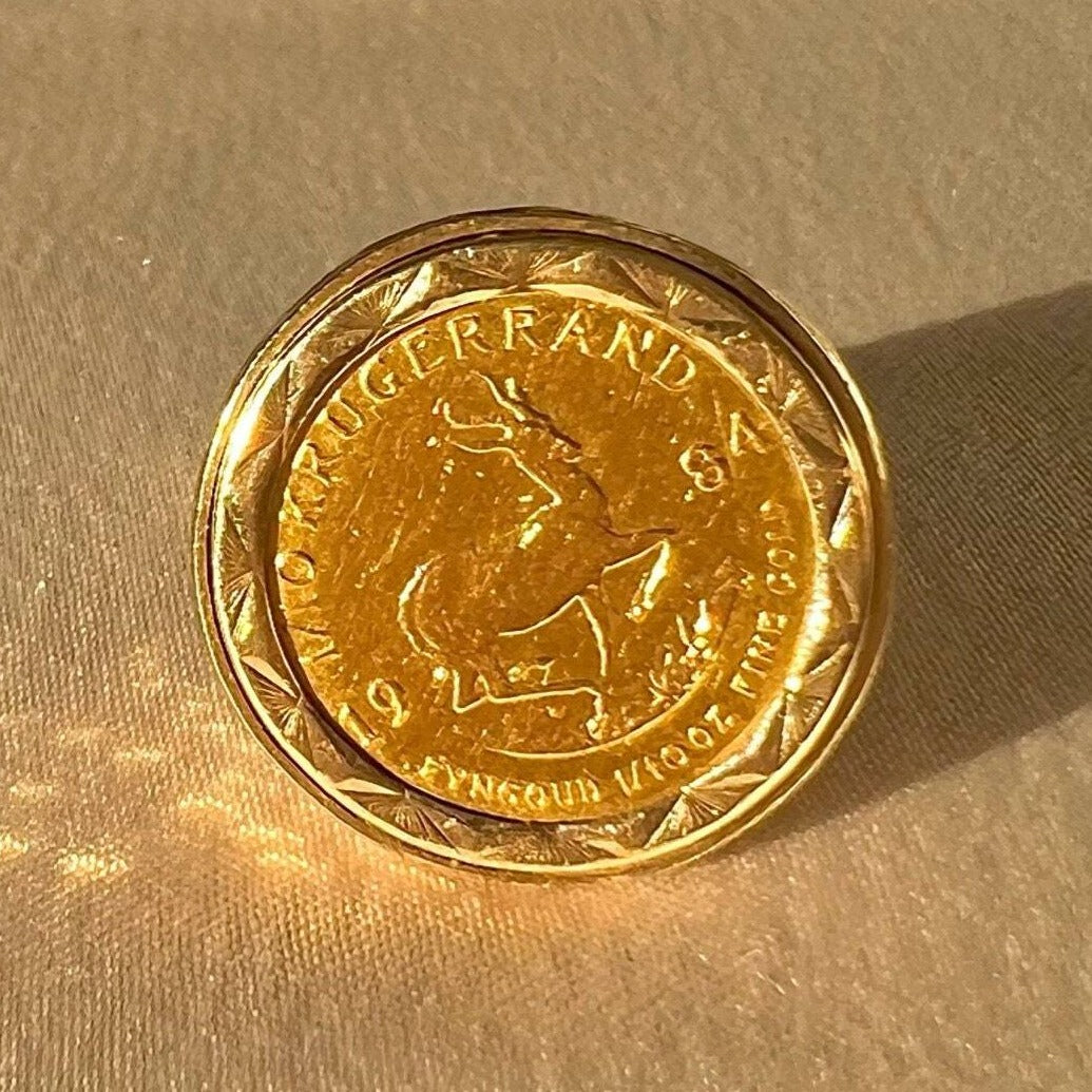 Vintage 9k Kruggerand Coin Signet Ring 1995