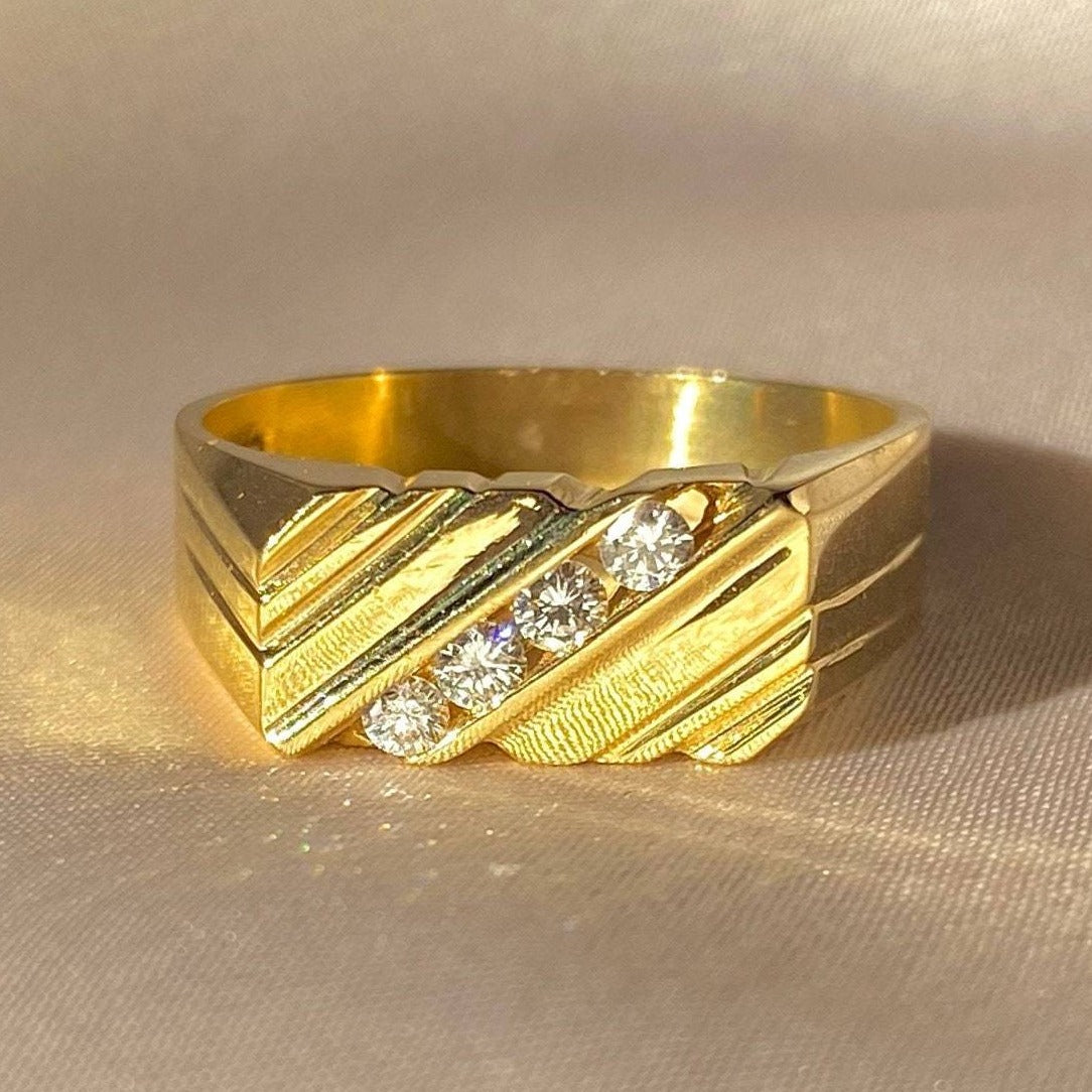 Vintage 14k Diamond Diagonal Signet Ring
