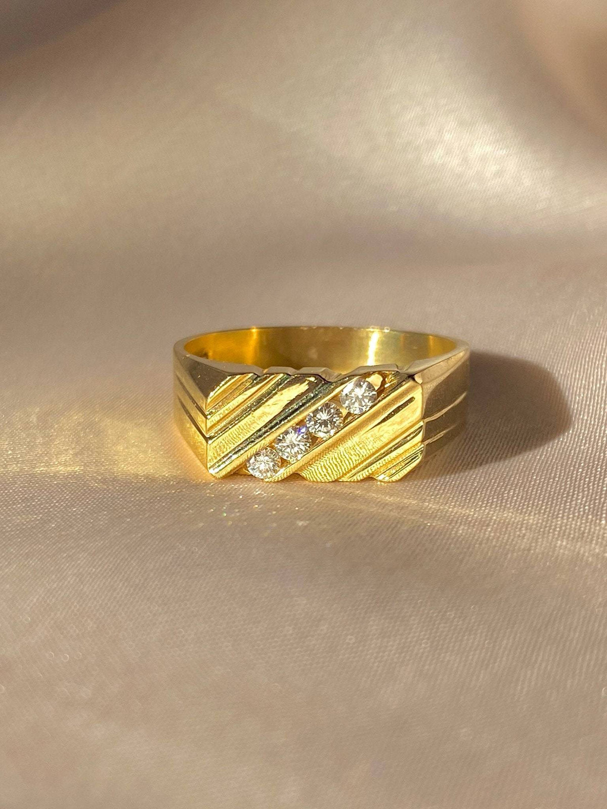 Vintage 14k Diamond Diagonal Signet Ring