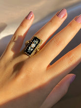 Load image into Gallery viewer, Antique 14k Onyx Enamel Floral Slab Ring
