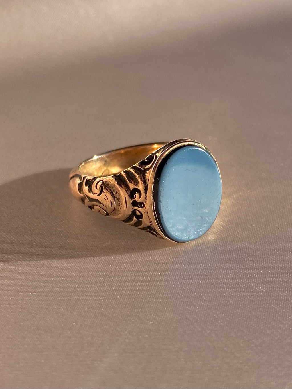 Antique 9k Agate Filigree Signet Ring 1921