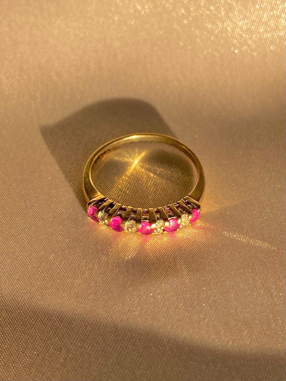 Vintage 9k Ruby Diamond Half Eternity Ring 1993
