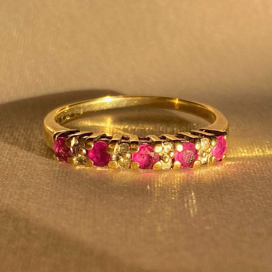 Vintage 9k Ruby Diamond Half Eternity Ring 1993