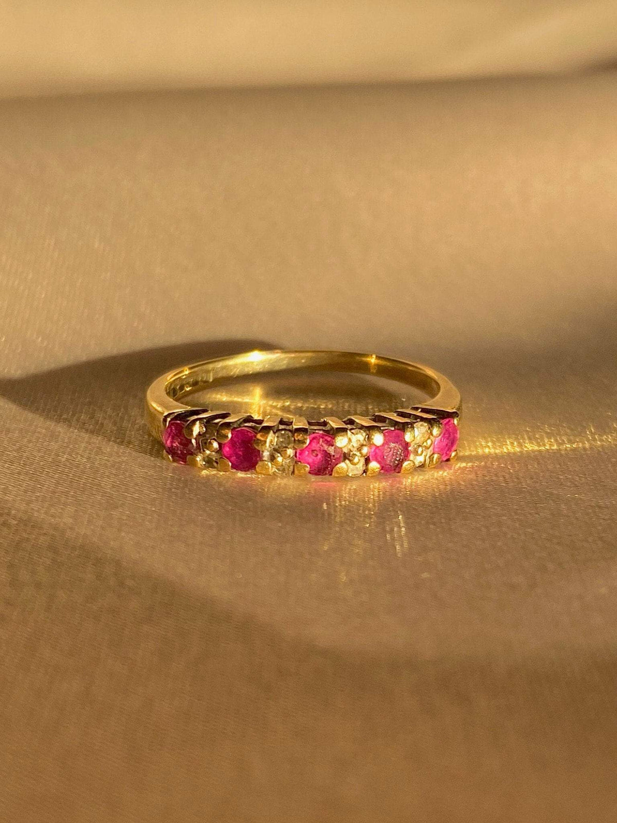 Vintage 9k Ruby Diamond Half Eternity Ring 1993