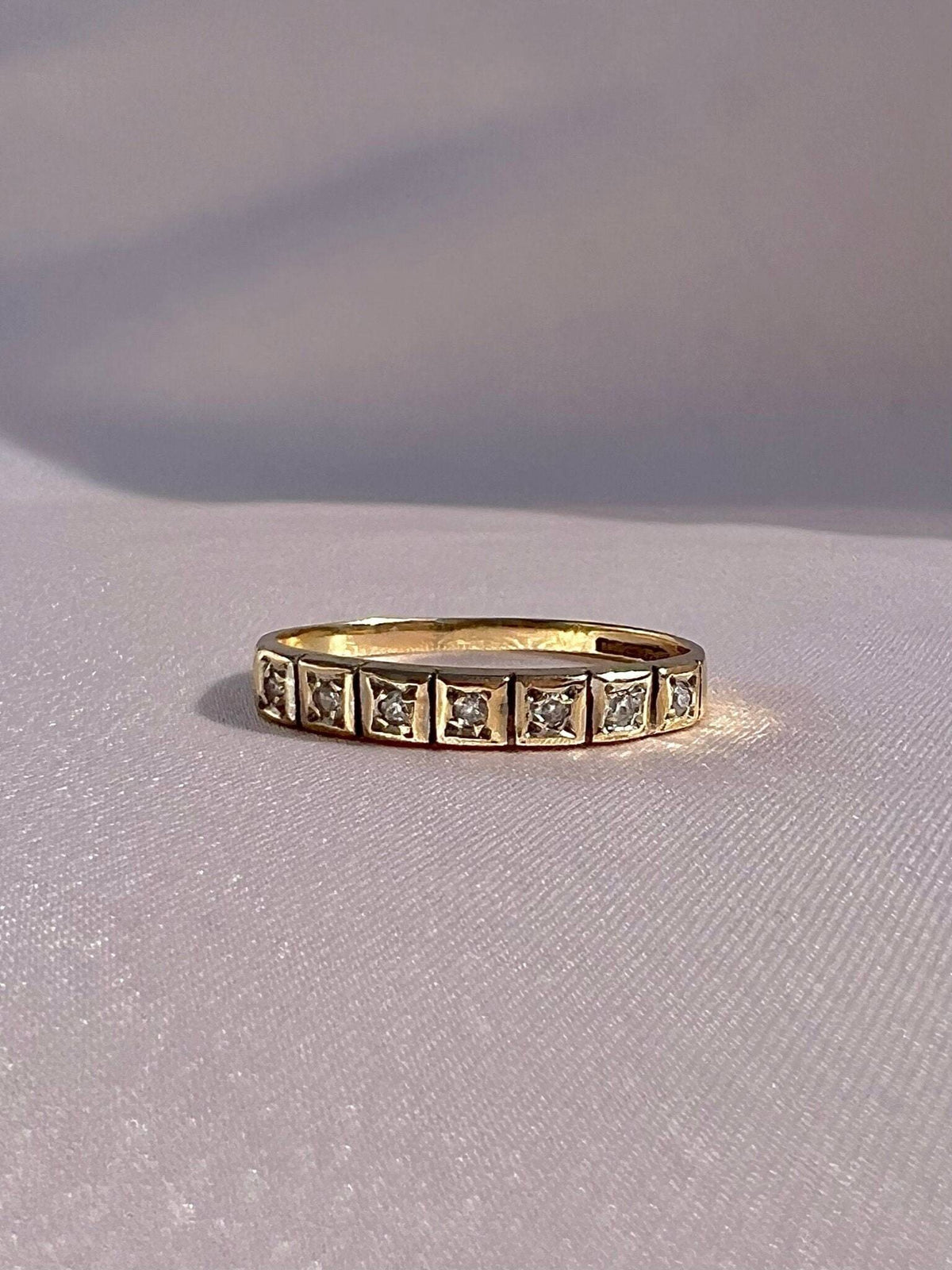 Vintage 9k Diamond Square Half Eternity Ring 1989