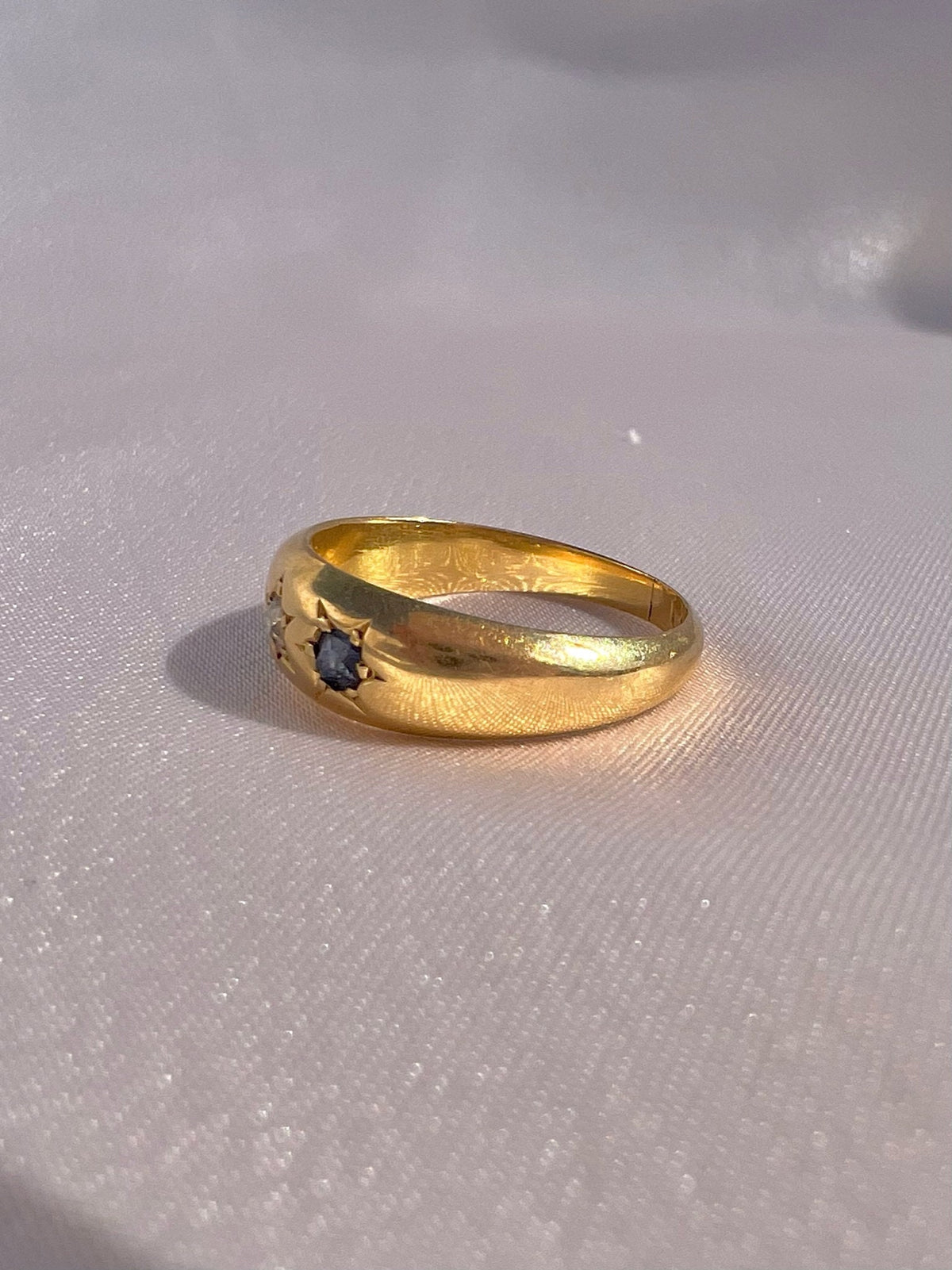 Antique 18k Sapphire Diamond Trilogy Gypsy Ring 1897