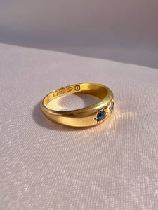 Antique 18k Sapphire Diamond Trilogy Gypsy Ring 1897
