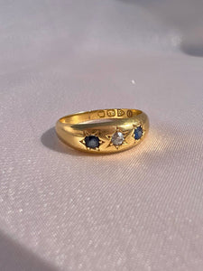 Antique 18k Sapphire Diamond Trilogy Gypsy Ring 1897