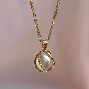 Antique 9k Caged Pearl Necklace