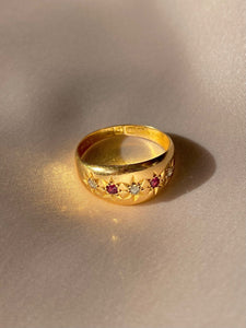 Antique 18k Ruby Diamond Eternity Gypsy Ring 1910