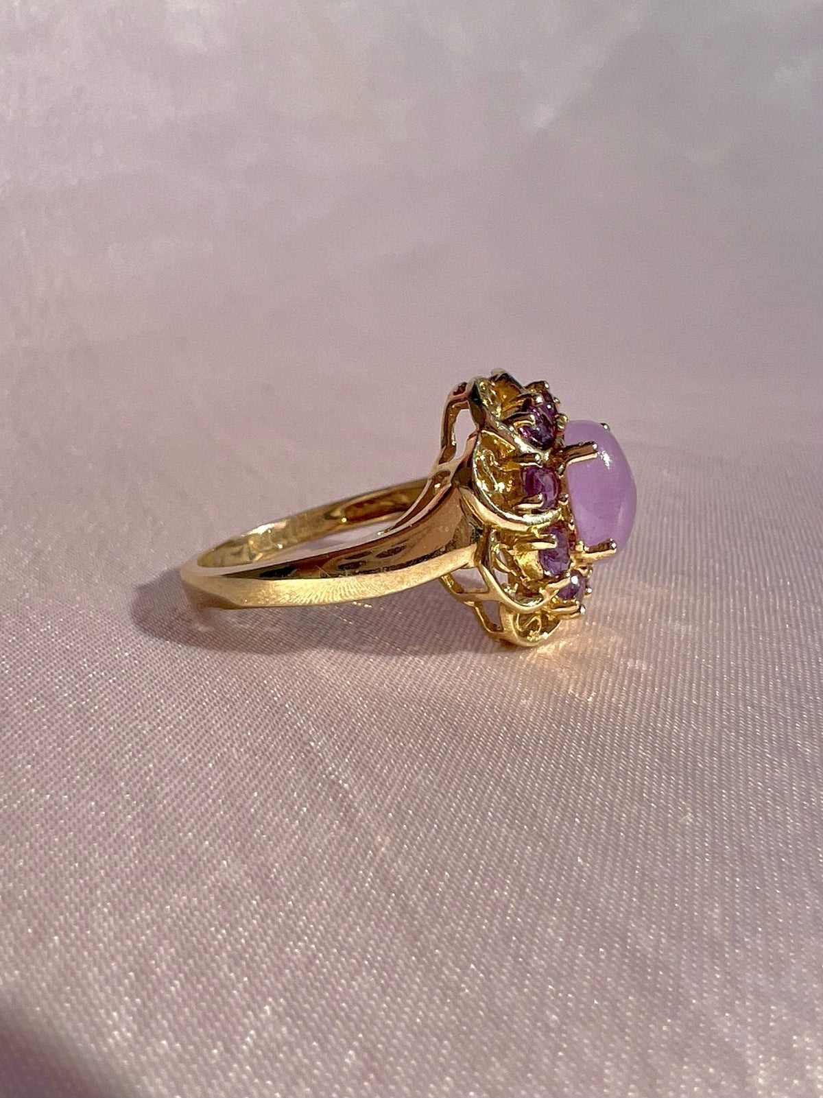 Vintage 9k Lavender Fluorite Amethyst Floral Cluster Ring