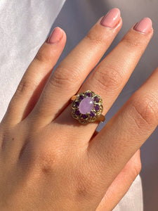 Vintage 9k Lavender Fluorite Amethyst Floral Cluster Ring