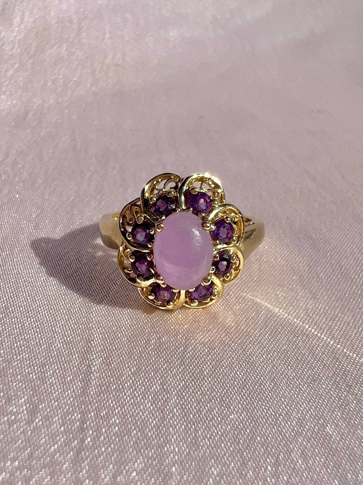 Vintage 9k Lavender Fluorite Amethyst Floral Cluster Ring