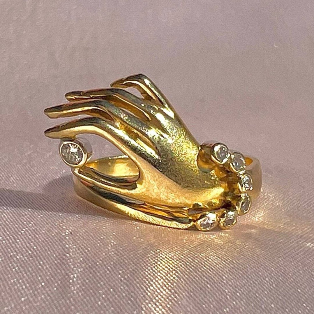 Vintage 18k Diamond Mano Bracelet Ring