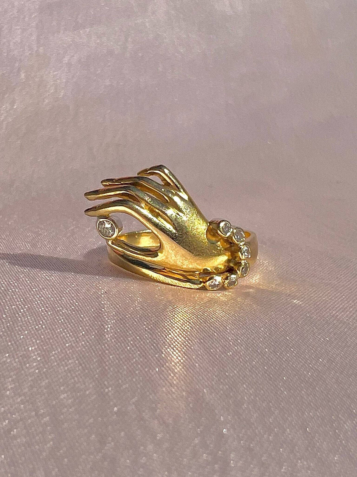 Vintage 18k Diamond Mano Bracelet Ring
