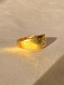 Antique 18k Diamond Solitaire Starburst Signet Ring