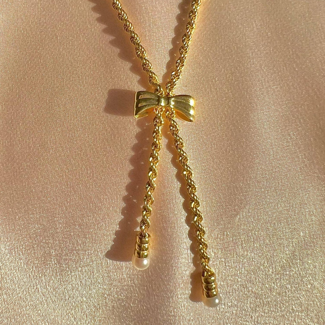 Vintage 14k Pearl Bow Rope Necklace