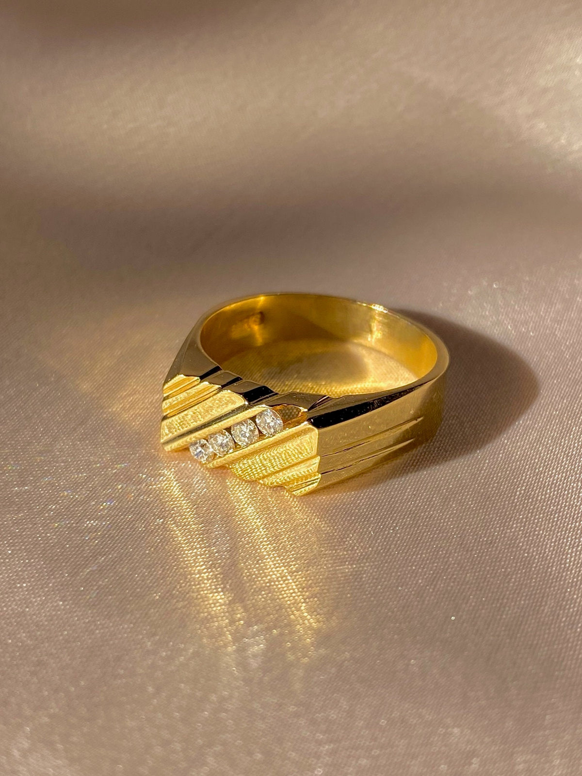 Vintage 14k Diamond Diagonal Signet Ring