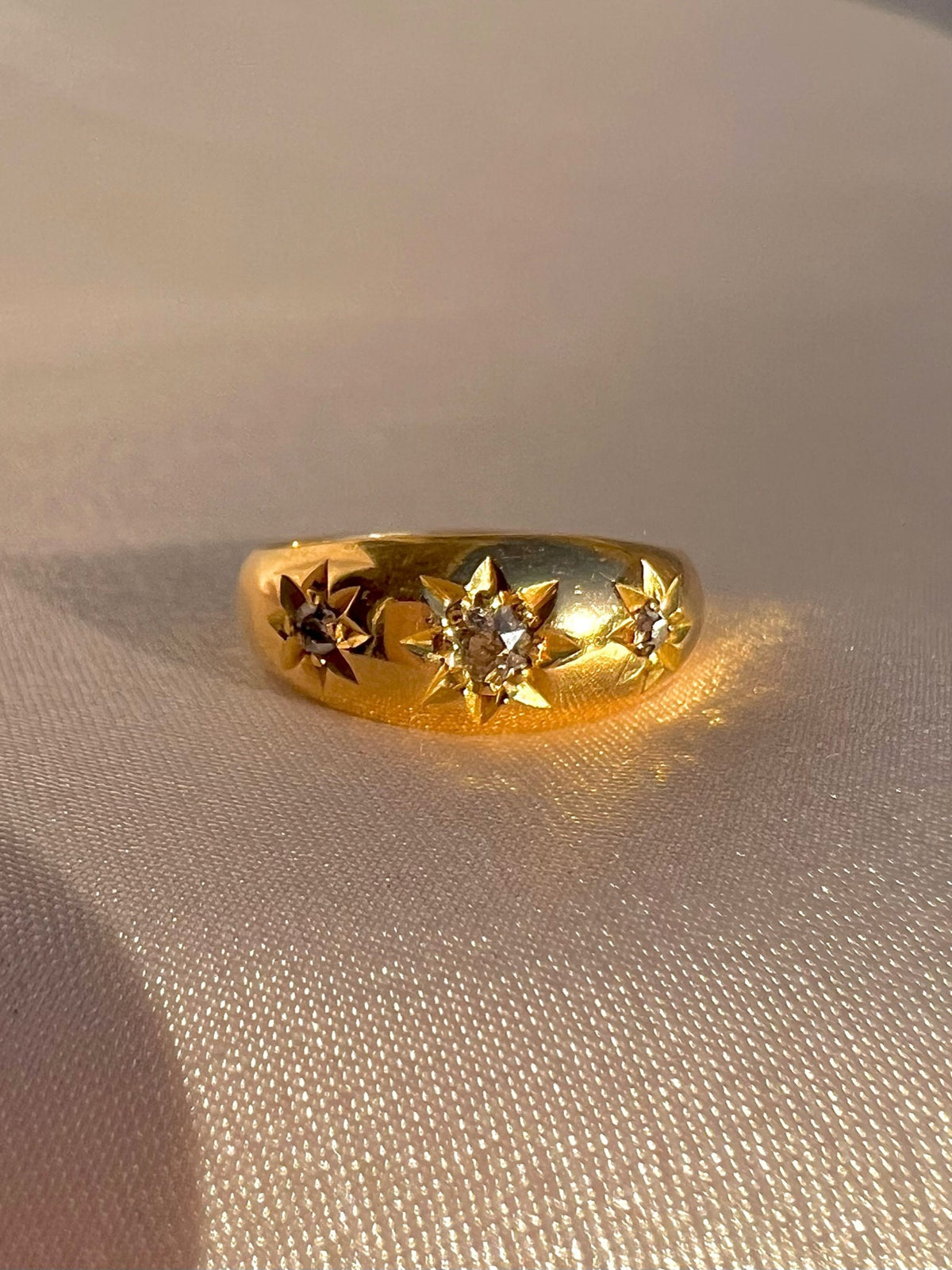 Antique 18k Diamond Starburst Trilogy Gypsy Ring 1918
