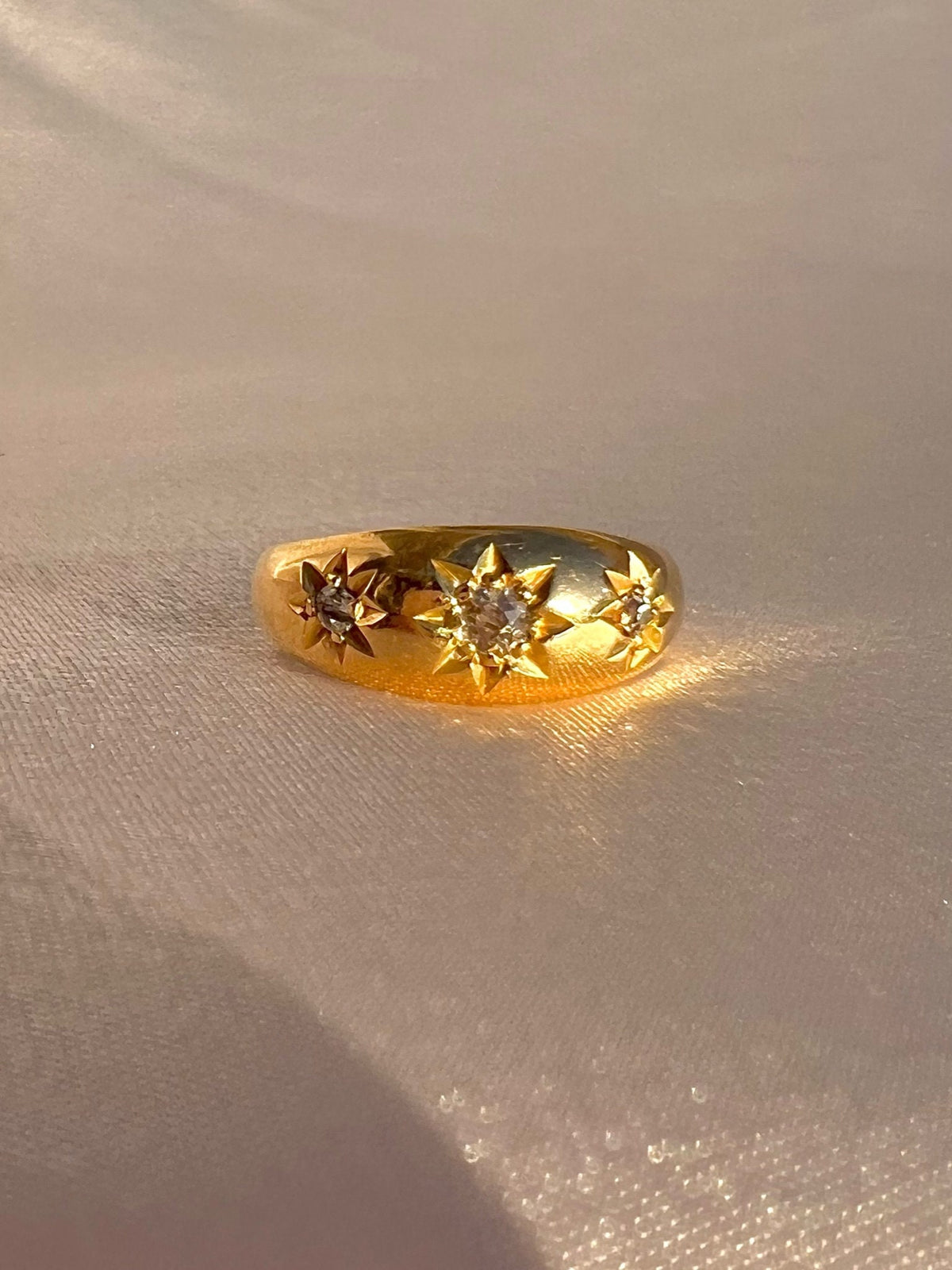 Antique 18k Diamond Starburst Trilogy Gypsy Ring 1918