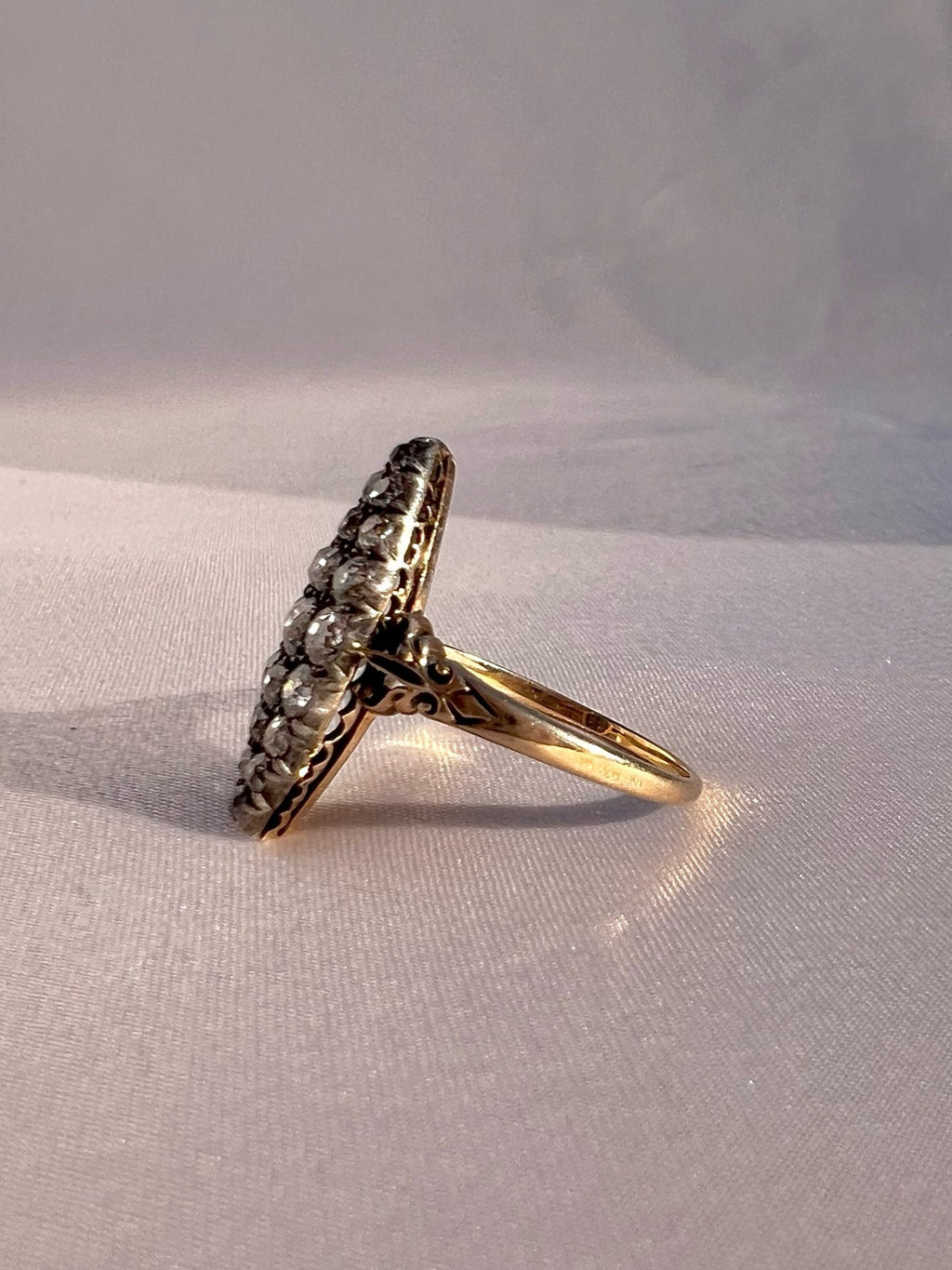 Antique 14k Old Cut Diamond Navette Cluster Ring