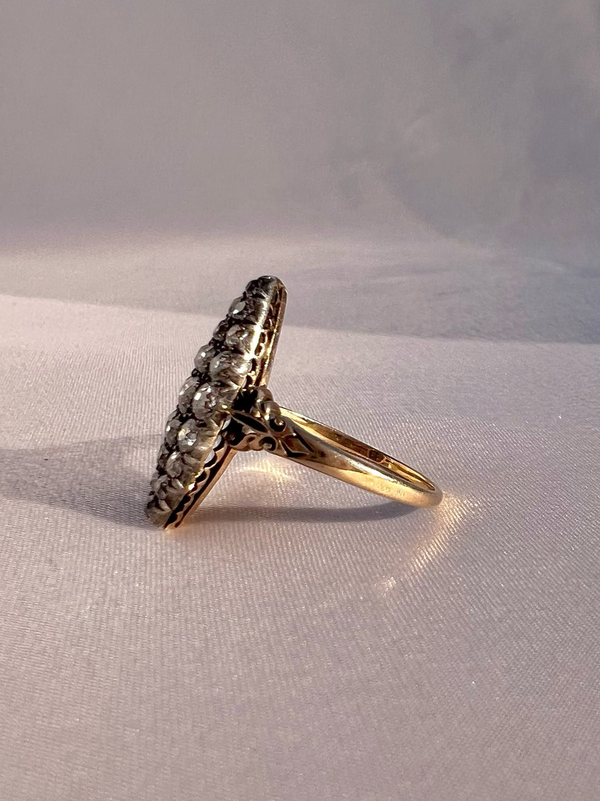 Antique 14k Old Cut Diamond Navette Cluster Ring