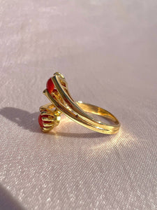 Vintage 18k CoraI Cabochon Bypass Ring