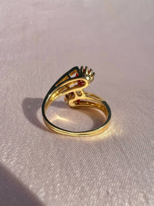 Vintage 18k CoraI Cabochon Bypass Ring