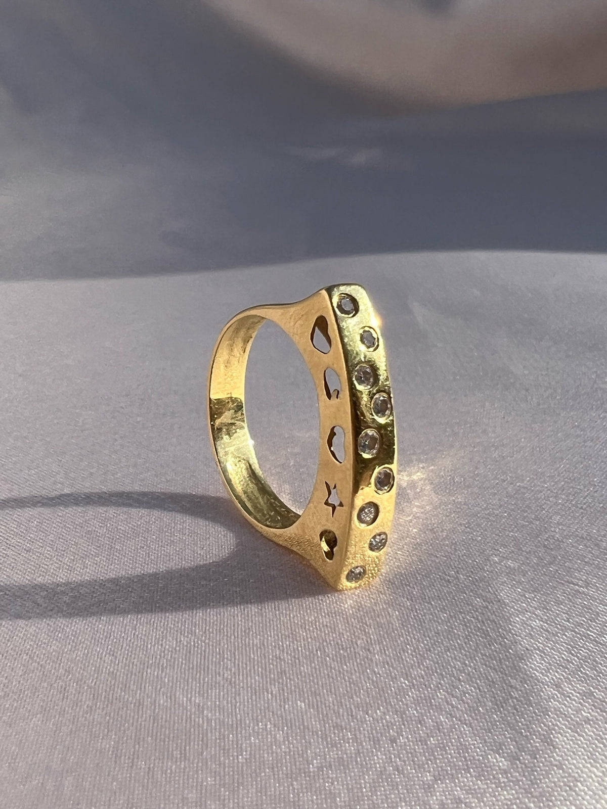 Vintage 14k Diamond Dot Heart Star Moon Ring