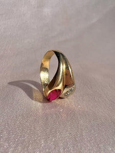 Vintage 14k Synth Ruby Diamond Ring 1951