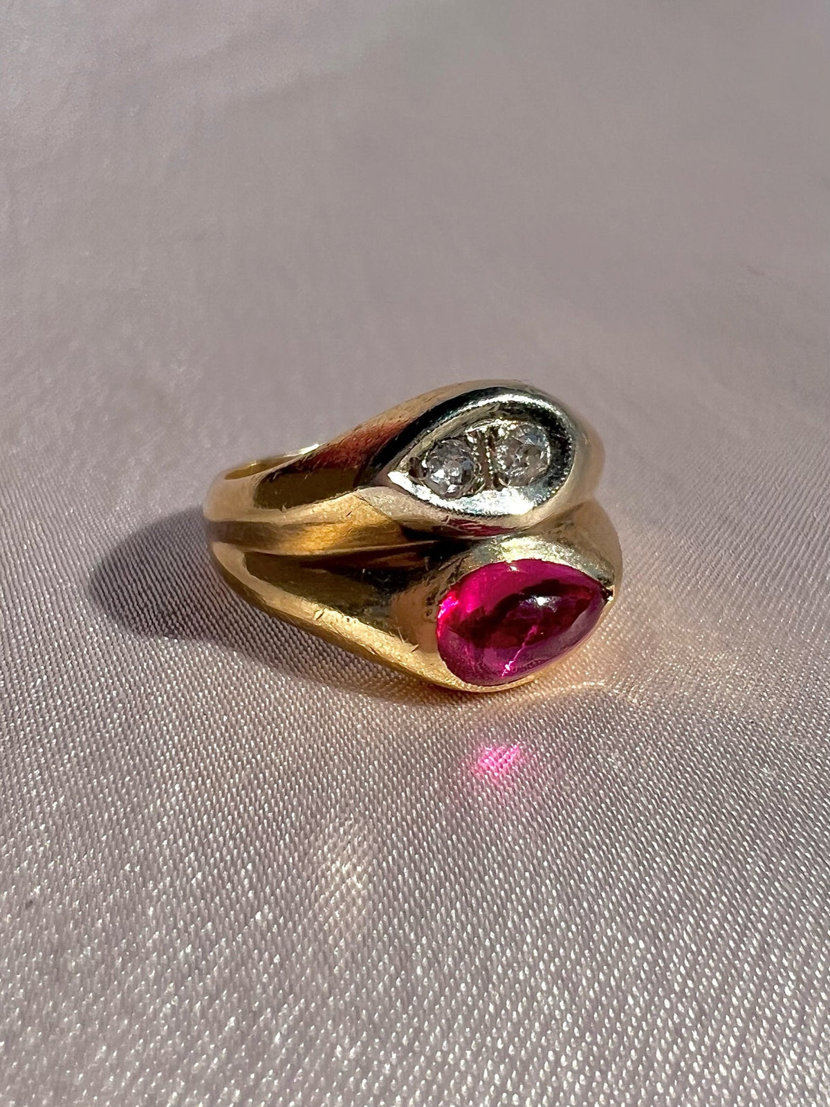 Vintage 14k Synth Ruby Diamond Ring 1951