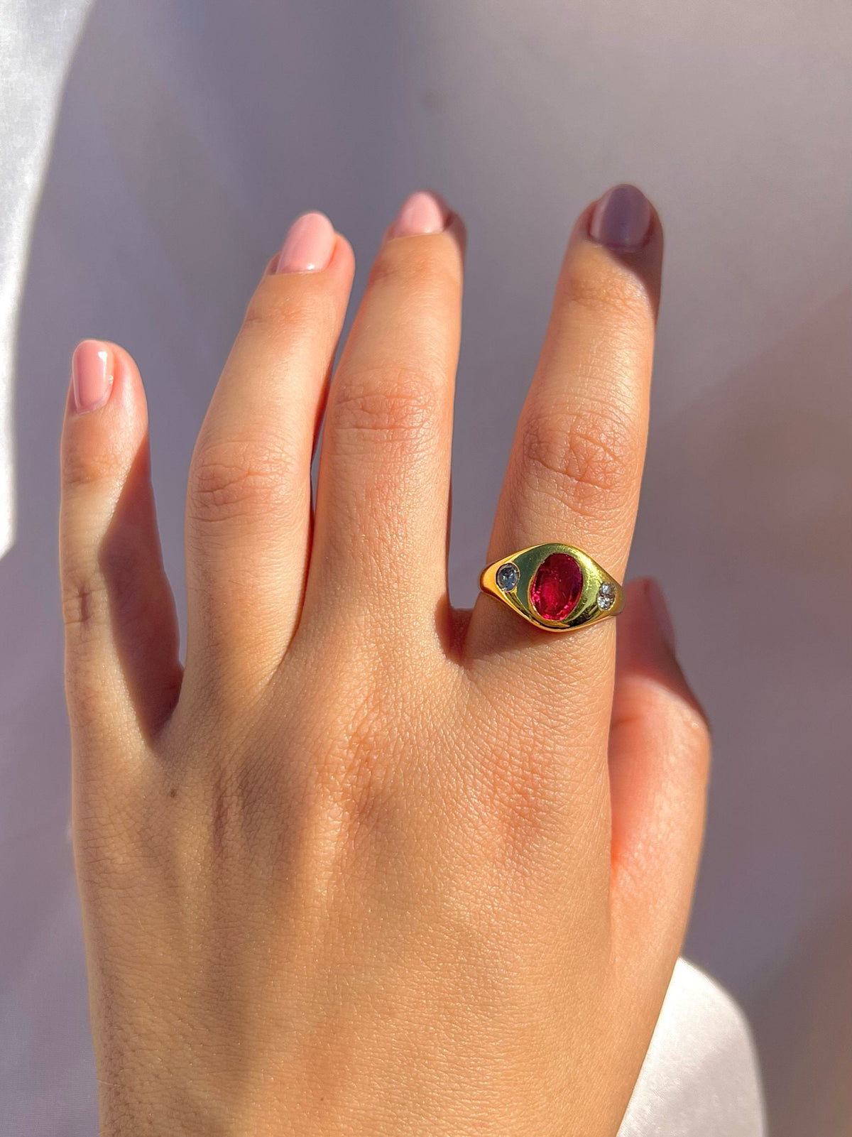 Antique 14k Synth Ruby Diamond Gypsy Ring