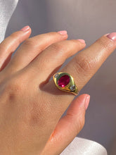 Load image into Gallery viewer, Antique 14k Synth Ruby Diamond Gypsy Ring
