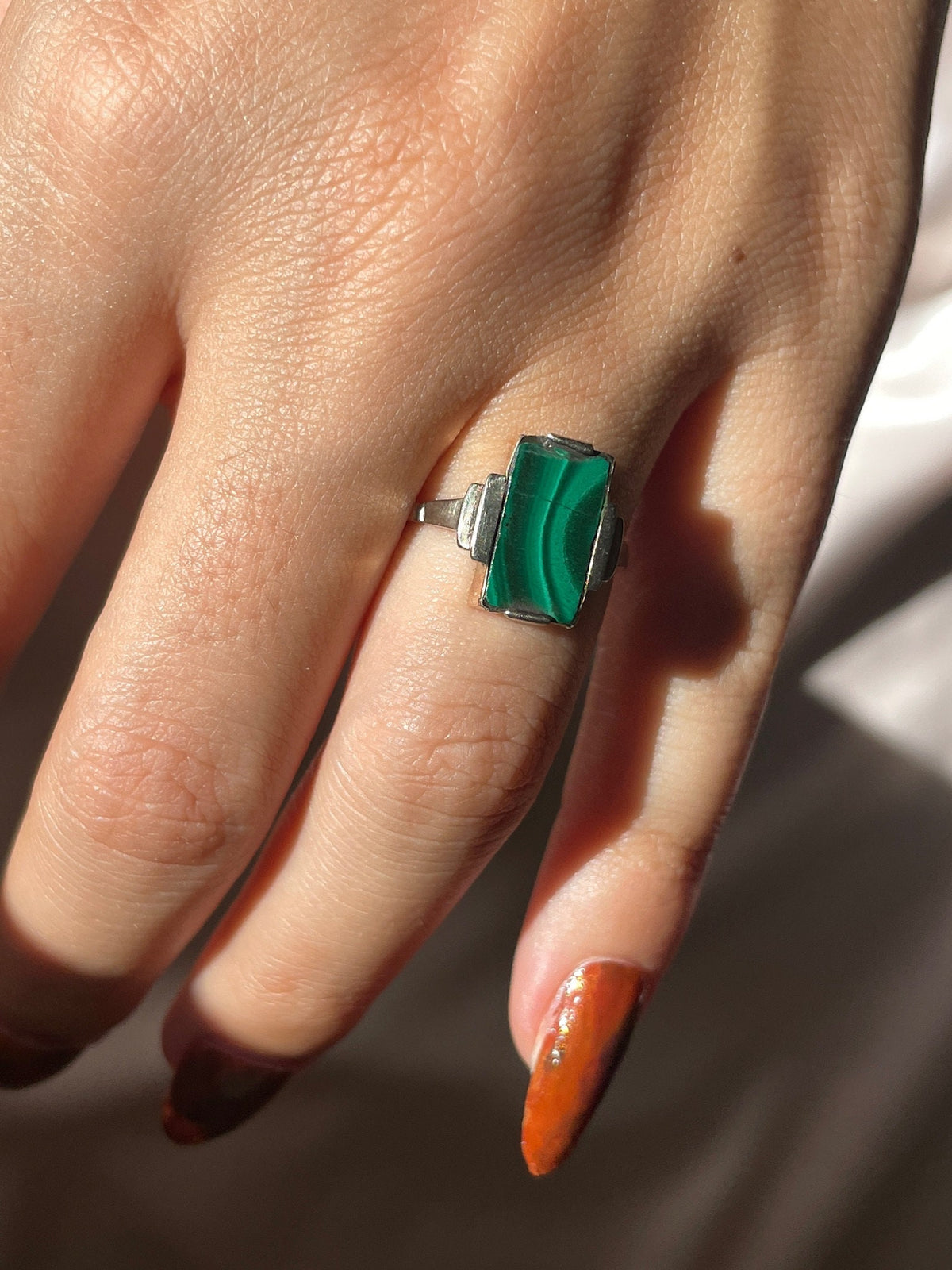 Antique 9k Malachite Rectangle Ring