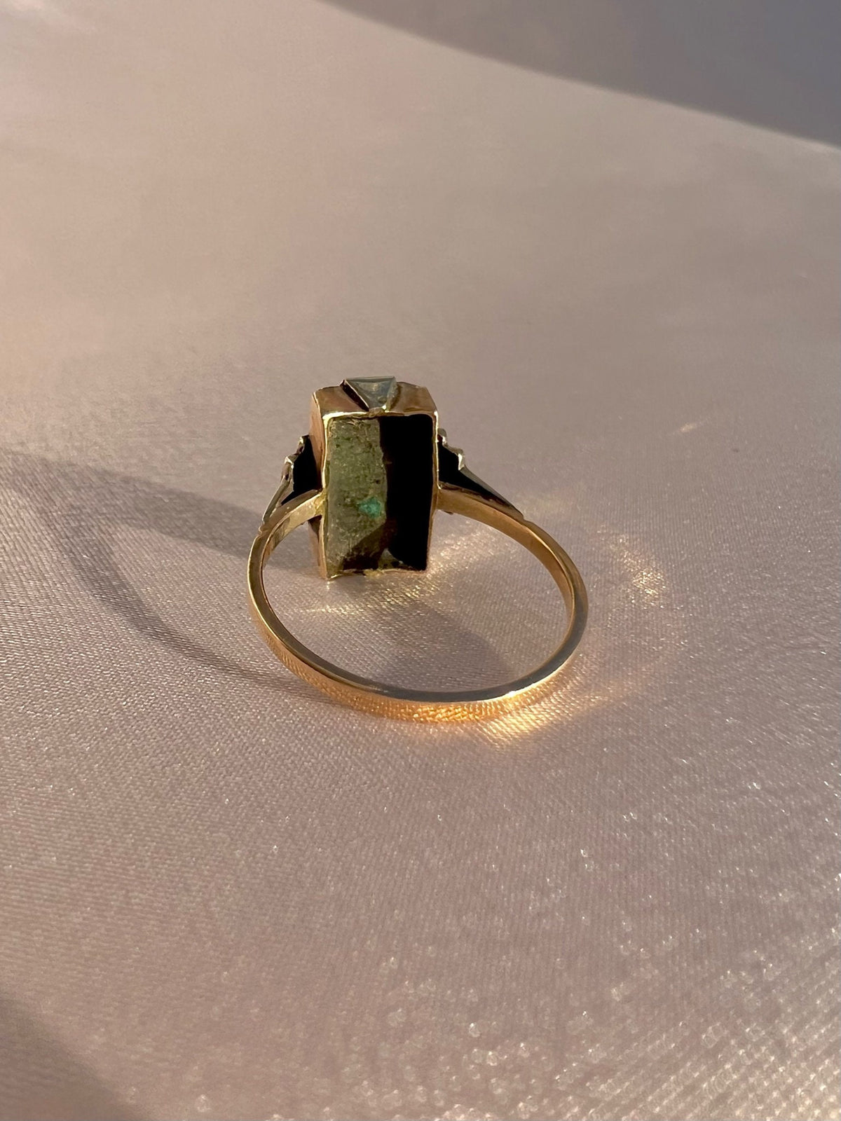 Antique 9k Malachite Rectangle Ring