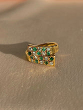 Load image into Gallery viewer, Vintage 18k Emerald Diamond Checkered Bypass Ring
