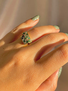 Vintage 18k Emerald Diamond Checkered Bypass Ring
