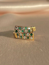 Load image into Gallery viewer, Vintage 18k Emerald Diamond Checkered Bypass Ring
