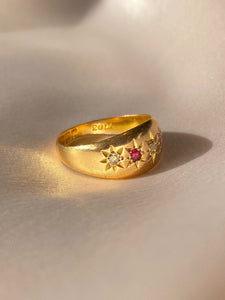 Antique 18k Ruby Diamond Eternity Gypsy Ring 1910