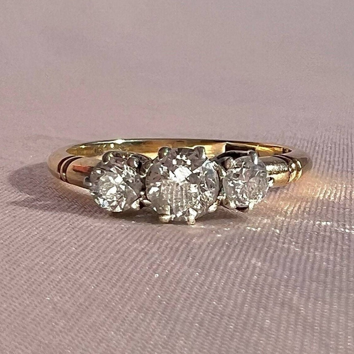 Antique 18k Diamond Old European Cut Trilogy Ring