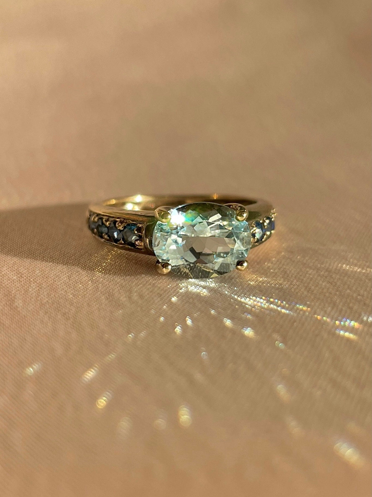 Vintage 9k Topaz Sapphire Oval Dress Ring