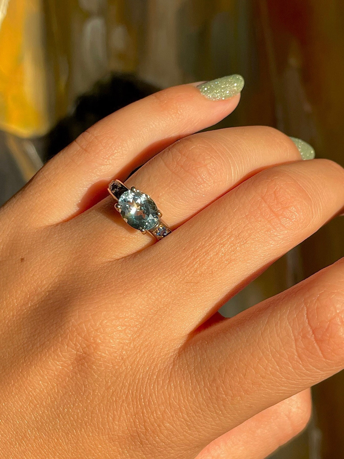 Vintage 9k Topaz Sapphire Oval Dress Ring