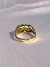 Load image into Gallery viewer, Vintage 9k Emerald Ruby Seed Pearl Heart Ring 1970
