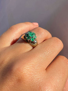 Vintage 9k Emerald Diamond Flower Cluster Ring 1980