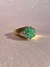 Load image into Gallery viewer, Vintage 9k Emerald Diamond Flower Cluster Ring 1980
