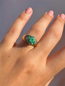 Vintage 9k Emerald Diamond Flower Cluster Ring 1980