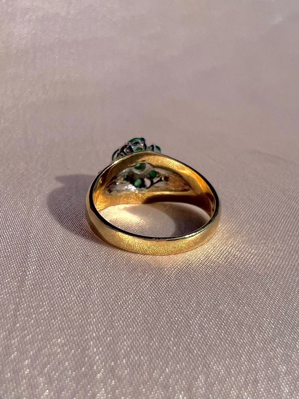 Vintage 9k Emerald Diamond Flower Cluster Ring 1980