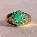 Vintage 9k Emerald Diamond Flower Cluster Ring 1980